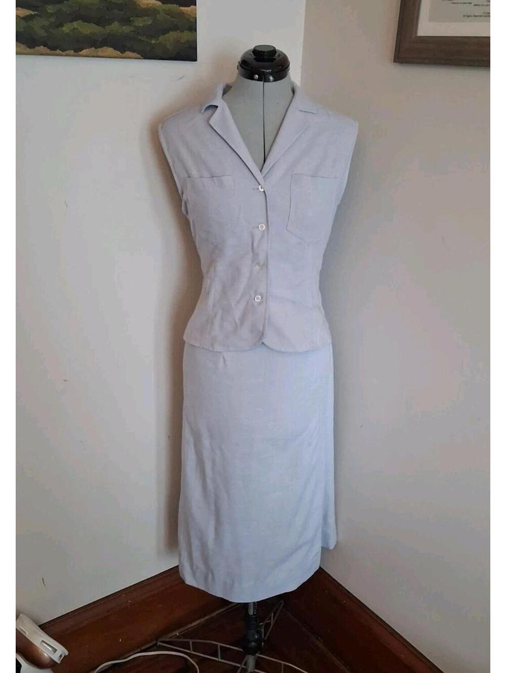 Vintage 60s/70s The Villager Shirt And Skirt Set Sz 10/12 Retro Blue